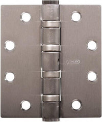 Stanley - 5" Long x 5" Wide Carbon Alloy Steel Full Mortise Hinge - Satin Chrome Plated Finish, 5 Knuckles, 8 Holes - Industrial Tool & Supply