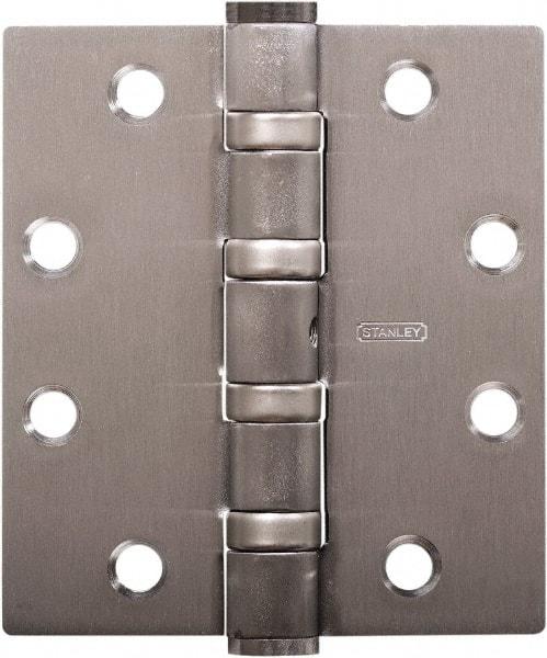 Stanley - 5" Long x 4-1/2" Wide Carbon Alloy Steel Full Mortise Hinge - Satin Chrome Plated Finish, 5 Knuckles, 8 Holes - Industrial Tool & Supply