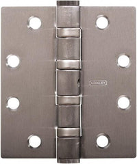 Stanley - 4-1/2" Long x 4" Wide Carbon Alloy Steel Full Mortise Hinge - Satin Chrome Plated Finish, 5 Knuckles, 8 Holes - Industrial Tool & Supply