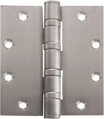 Stanley - 5" Long x 5" Wide Carbon Alloy Steel Full Mortise Hinge - Satin Chrome Plated Finish, 5 Knuckles, 8 Holes - Industrial Tool & Supply
