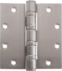 Stanley - 5" Long x 5" Wide Carbon Alloy Steel Full Mortise Hinge - Bright Brass Plated Finish, 5 Knuckles, 8 Holes - Industrial Tool & Supply