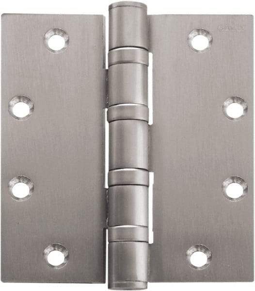 Stanley - 5" Long x 4-1/2" Wide Carbon Alloy Steel Full Mortise Hinge - Satin Chrome Plated Finish, 5 Knuckles, 8 Holes - Industrial Tool & Supply