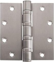 Stanley - 5" Long x 4-1/2" Wide Carbon Alloy Steel Full Mortise Hinge - Satin Chrome Plated Finish, 5 Knuckles, 8 Holes - Industrial Tool & Supply
