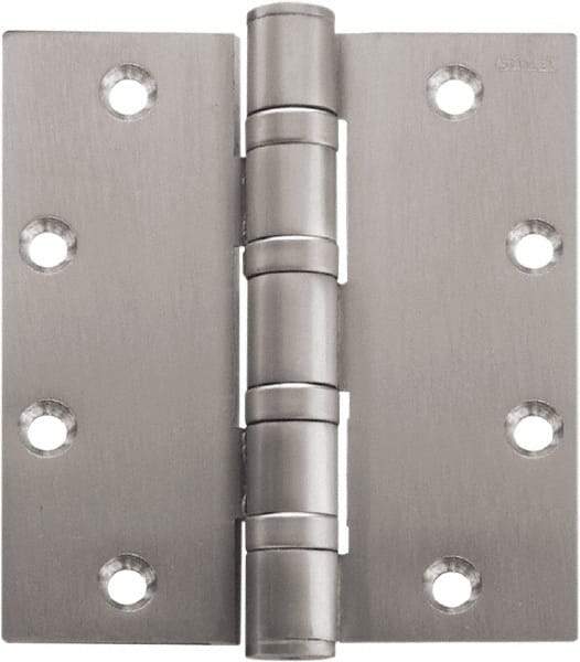 Stanley - 5" Long x 4-1/2" Wide Carbon Alloy Steel Full Mortise Hinge - Bright Brass Plated Finish, 5 Knuckles, 8 Holes - Industrial Tool & Supply