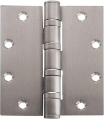Stanley - 5" Long x 4-1/2" Wide Carbon Alloy Steel Full Mortise Hinge - Bright Brass Plated Finish, 5 Knuckles, 8 Holes - Industrial Tool & Supply