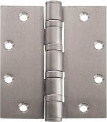 Stanley - 4-1/2" Long x 4" Wide Carbon Alloy Steel Full Mortise Hinge - Satin Chrome Plated Finish, 5 Knuckles, 8 Holes - Industrial Tool & Supply