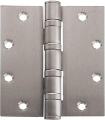 Stanley - 4-1/2" Long x 4-1/2" Wide Carbon Alloy Steel Full Mortise Hinge - Bright Brass Plated Finish, 5 Knuckles, 8 Holes - Industrial Tool & Supply
