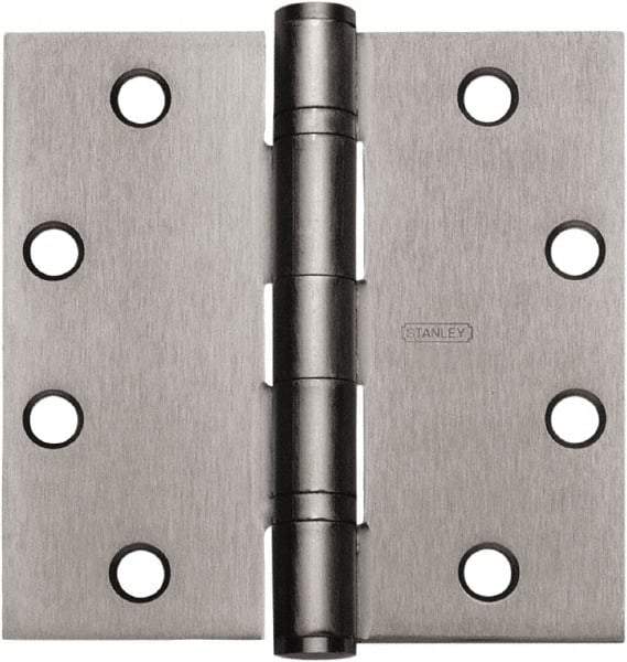 Stanley - 4" Long x 4" Wide 304 Stainless Steel Full Mortise Hinge - Satin Stainless Steel Finish, 5 Knuckles, 8 Holes - Industrial Tool & Supply