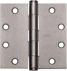 Stanley - 4-1/2" Long x 4-1/2" Wide 304 Stainless Steel Full Mortise Hinge - Satin Stainless Steel Finish, 5 Knuckles, 8 Holes - Industrial Tool & Supply