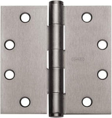 Stanley - 4" Long x 4" Wide 304 Stainless Steel Full Mortise Hinge - Satin Stainless Steel Finish, 5 Knuckles, 8 Holes - Industrial Tool & Supply