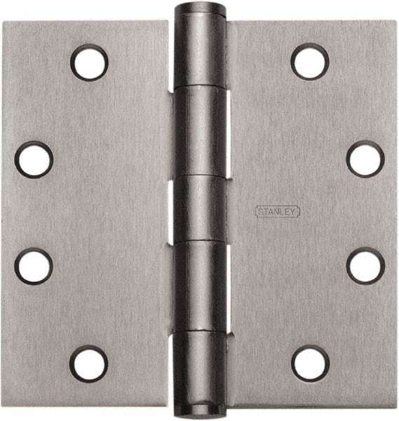 Stanley - 4-1/2" Long x 4" Wide 304 Stainless Steel Full Mortise Hinge - Satin Stainless Steel Finish, 5 Knuckles, 8 Holes - Industrial Tool & Supply