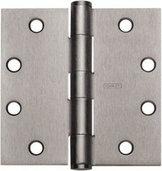 Stanley - 4-1/2" Long x 4" Wide 304 Stainless Steel Full Mortise Hinge - Satin Stainless Steel Finish, 5 Knuckles, 8 Holes - Industrial Tool & Supply
