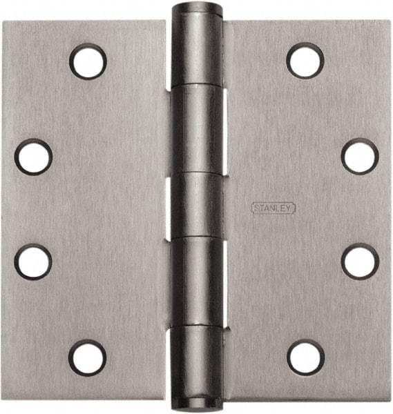 Stanley - 4" Long x 4" Wide 304 Stainless Steel Full Mortise Hinge - Satin Stainless Steel Finish, 5 Knuckles, 8 Holes - Industrial Tool & Supply