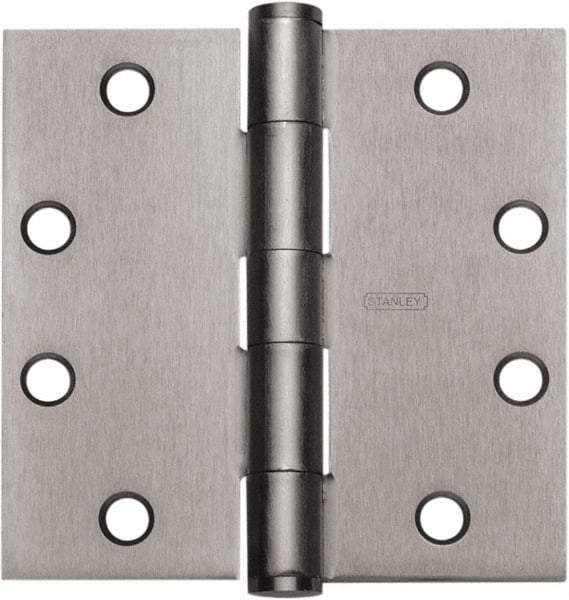 Stanley - 3" Long x 3" Wide Carbon Alloy Steel Full Mortise Hinge - Satin Chrome Plated Finish, 5 Knuckles, 6 Holes - Industrial Tool & Supply