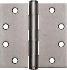 Stanley - 4-1/2" Long x 4-1/2" Wide 304 Stainless Steel Full Mortise Hinge - Satin Stainless Steel Finish, 5 Knuckles, 8 Holes - Industrial Tool & Supply