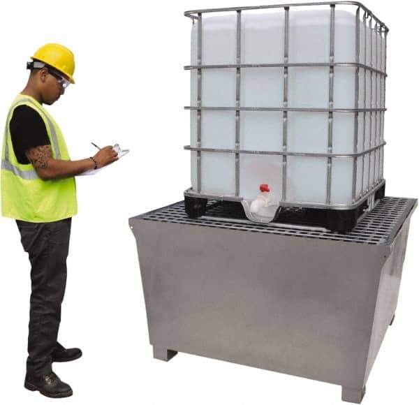 UltraTech - 370 Gal Sump Capacity, Galvanized Steel Spill Pallet - 57" Long x 57" Wide x 35" High, 5,650 Lb Capacity, 1 Totes, Includes Grate, Fork Liftable - Industrial Tool & Supply