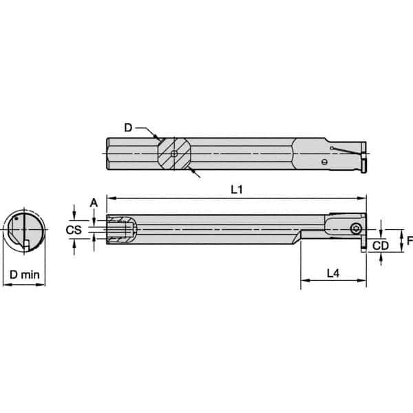 Kennametal - 25mm Min Bore Diam, 180mm OAL, 3/4" Shank Diam, A-EVE Indexable Boring Bar - 1-1/2" Max Bore Depth, EG0200M02P02 Insert - Industrial Tool & Supply