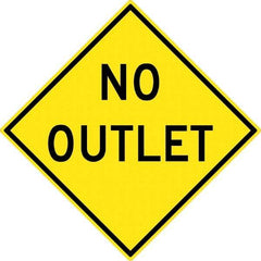 NMC - "No Outlet", 30" Wide x 30" High, Aluminum Traffic Control Signs - 0.08" Thick, Black on Yellow, High Intensity Reflectivity, Diamond, Post Mount - Industrial Tool & Supply