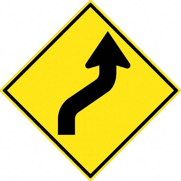 NMC - "Lane Shift Left Arrow", 30" Wide x 30" High, Aluminum Traffic Control Signs - 0.08" Thick, Black on Yellow, High Intensity Reflectivity, Diamond, Post Mount - Industrial Tool & Supply