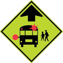 NMC - "School Bus", 30" Wide x 30" High, Aluminum Warning & Safety Reminder Signs - 0.08" Thick, Red & Black on Yellow, Diamond Grade Reflectivity, Diamond, Post Mount - Industrial Tool & Supply