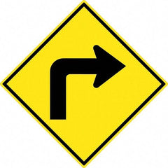 NMC - "Right Turn Arrow", 30" Wide x 30" High, Aluminum Traffic Control Signs - 0.08" Thick, Black on Yellow, High Intensity Reflectivity, Diamond, Post Mount - Industrial Tool & Supply