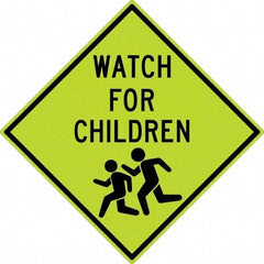 NMC - "Watch For Children", "Children Running", 30" Wide x 30" High, Aluminum Warning & Safety Reminder Signs - 0.08" Thick, Black on Yellow, Diamond Grade Reflectivity, Diamond, Post Mount - Industrial Tool & Supply