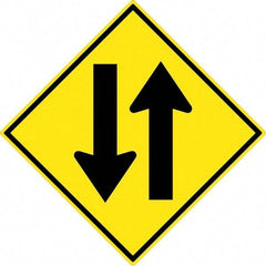 NMC - "Up and Down Arrow", 30" Wide x 30" High, Aluminum Traffic Control Signs - 0.08" Thick, Black on Yellow, High Intensity Reflectivity, Diamond, Post Mount - Industrial Tool & Supply