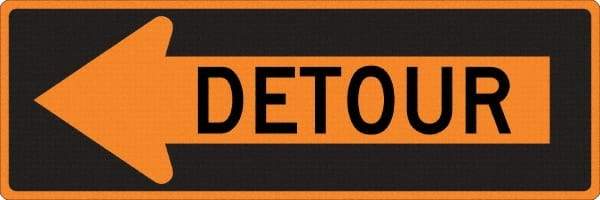NMC - "Left Detour Inside", 30" Wide x 30" High, Aluminum Traffic Control Signs - 0.08" Thick, Black on Orange, High Intensity Reflectivity, Diamond, Post Mount - Industrial Tool & Supply