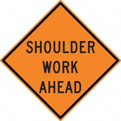 NMC - "Shoulder Work Ahead", 30" Wide x 30" High, Aluminum Construction Roadway Signs - 0.08" Thick, Black on Orange, High Intensity Reflectivity, Diamond, Post Mount - Industrial Tool & Supply