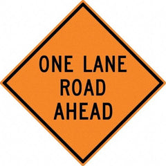 NMC - "One Lane Road Ahead", 30" Wide x 30" High, Aluminum Construction Roadway Signs - 0.08" Thick, Black on Orange, High Intensity Reflectivity, Diamond, Post Mount - Industrial Tool & Supply