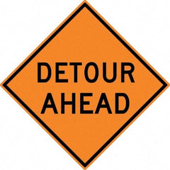 NMC - "Detour Ahead", 30" Wide x 30" High, Aluminum Construction Roadway Signs - 0.08" Thick, Black on Orange, High Intensity Reflectivity, Diamond, Post Mount - Industrial Tool & Supply