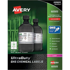 AVERY - 4" Long, White Paper Laboratory Label - For Laser Printers - Industrial Tool & Supply