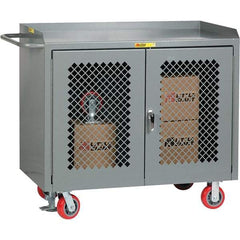 Little Giant - 3,600 Lb Capacity, 2 Shelf, 2 Door Mobile Cabinet Bench - 41" Wide x 24" Deep x 43" High, Steel, Gray - Industrial Tool & Supply