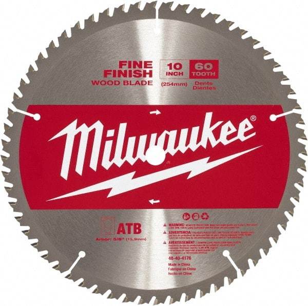 Milwaukee Tool - 10" Diam, 5/8" Arbor Hole Diam, 60 Tooth Wet & Dry Cut Saw Blade - Carbide-Tipped, Crosscut Action, Standard Round Arbor - Industrial Tool & Supply