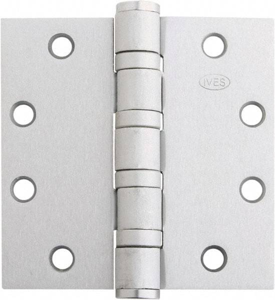 IVES - 4-1/2" Long x 4-1/2" Wide x 1.34" Thick, Stainless Steel Full Mortise Ball Bearing Hinge - Satin Chrome Finish, 5 Knuckles, 8 Holes - Industrial Tool & Supply