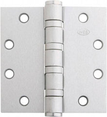 IVES - 4-1/2" Long x 4-1/2" Wide x 1.34" Thick, Stainless Steel Full Mortise Ball Bearing Hinge - Satin Chrome Finish, 5 Knuckles, 8 Holes - Industrial Tool & Supply