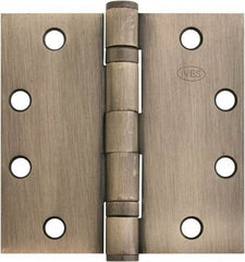 IVES - 4-1/2" Long x 4-1/2" Wide x 1.34" Thick, Stainless Steel Full Mortise Ball Bearing Hinge - Satin Chrome Finish, 5 Knuckles, 8 Holes - Industrial Tool & Supply
