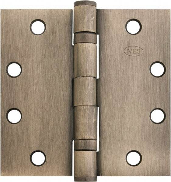 IVES - 4-1/2" Long x 4-1/2" Wide x 1.34" Thick, Stainless Steel Full Mortise Ball Bearing Hinge - Stainless Steel Finish, 5 Knuckles, 8 Holes - Industrial Tool & Supply