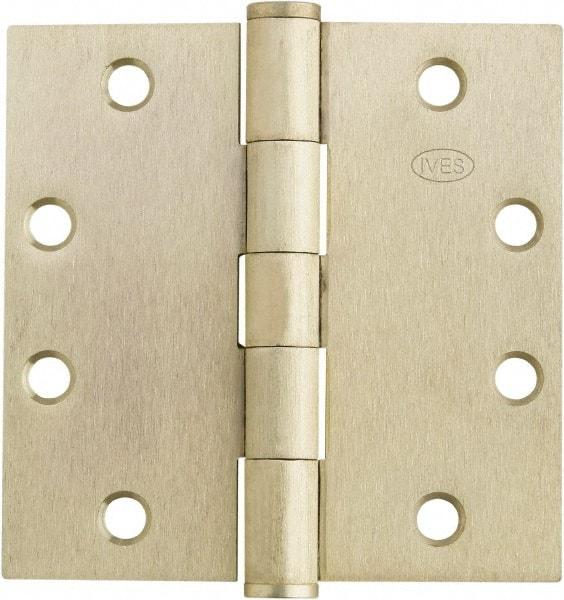 IVES - 4-1/2" Long x 4-1/2" Wide x 1.34" Thick, Stainless Steel Full Mortise Ball Bearing Hinge - Satin Chrome Finish, 5 Knuckles, 8 Holes - Industrial Tool & Supply