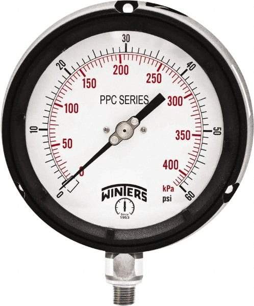 Winters - 4-1/2" Dial, 1/4 Thread, 0-60 Scale Range, Pressure Gauge - Bottom Connection Mount, Accurate to ±0.5% of Scale - Industrial Tool & Supply