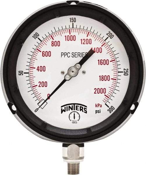 Winters - 4-1/2" Dial, 1/4 Thread, 0-300 Scale Range, Pressure Gauge - Bottom Connection Mount, Accurate to ±0.5% of Scale - Industrial Tool & Supply