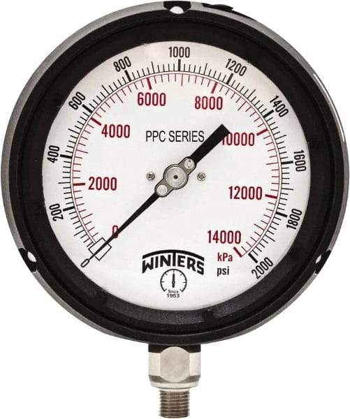 Winters - 4-1/2" Dial, 1/4 Thread, 0-2,000 Scale Range, Pressure Gauge - Bottom Connection Mount, Accurate to ±0.5% of Scale - Industrial Tool & Supply