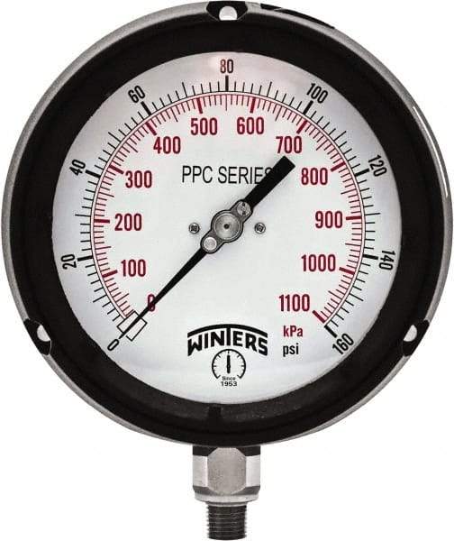 Winters - 4-1/2" Dial, 1/4 Thread, 0-160 Scale Range, Pressure Gauge - Bottom Connection Mount, Accurate to ±0.5% of Scale - Industrial Tool & Supply