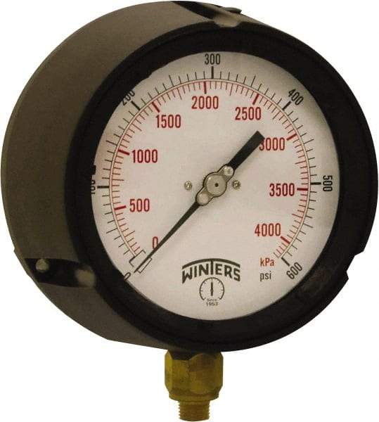 Winters - 4-1/2" Dial, 1/4 Thread, 0-600 Scale Range, Pressure Gauge - Bottom Connection Mount, Accurate to ±0.5% of Scale - Industrial Tool & Supply