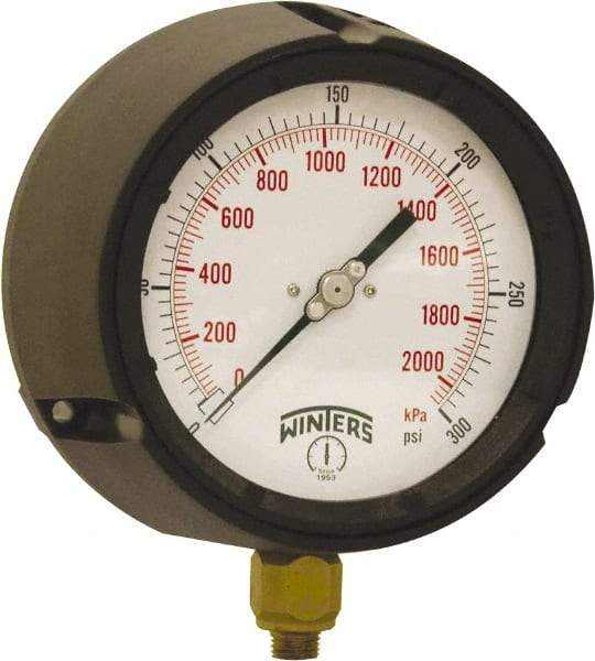 Winters - 4-1/2" Dial, 1/4 Thread, 0-300 Scale Range, Pressure Gauge - Bottom Connection Mount, Accurate to ±0.5% of Scale - Industrial Tool & Supply