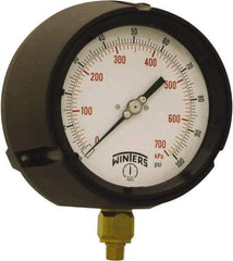 Winters - 4-1/2" Dial, 1/4 Thread, 0-100 Scale Range, Pressure Gauge - Bottom Connection Mount, Accurate to ±0.5% of Scale - Industrial Tool & Supply
