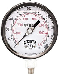 Winters - 4" Dial, 1/4 Thread, 0-1,000 Scale Range, Pressure Gauge - Bottom Connection Mount, Accurate to 1% Full-Scale of Scale - Industrial Tool & Supply