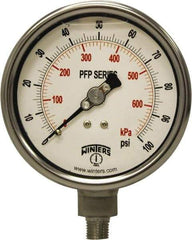 Winters - 4" Dial, 1/4 Thread, 0-100 Scale Range, Pressure Gauge - Bottom Connection Mount, Accurate to 1% Full-Scale of Scale - Industrial Tool & Supply