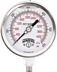 Winters - 4" Dial, 1/4 Thread, 0-600 Scale Range, Pressure Gauge - Bottom Connection Mount, Accurate to 1% Full-Scale of Scale - Industrial Tool & Supply