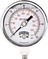 Winters - 4" Dial, 1/4 Thread, 0-60 Scale Range, Pressure Gauge - Bottom Connection Mount, Accurate to 1% Full-Scale of Scale - Industrial Tool & Supply